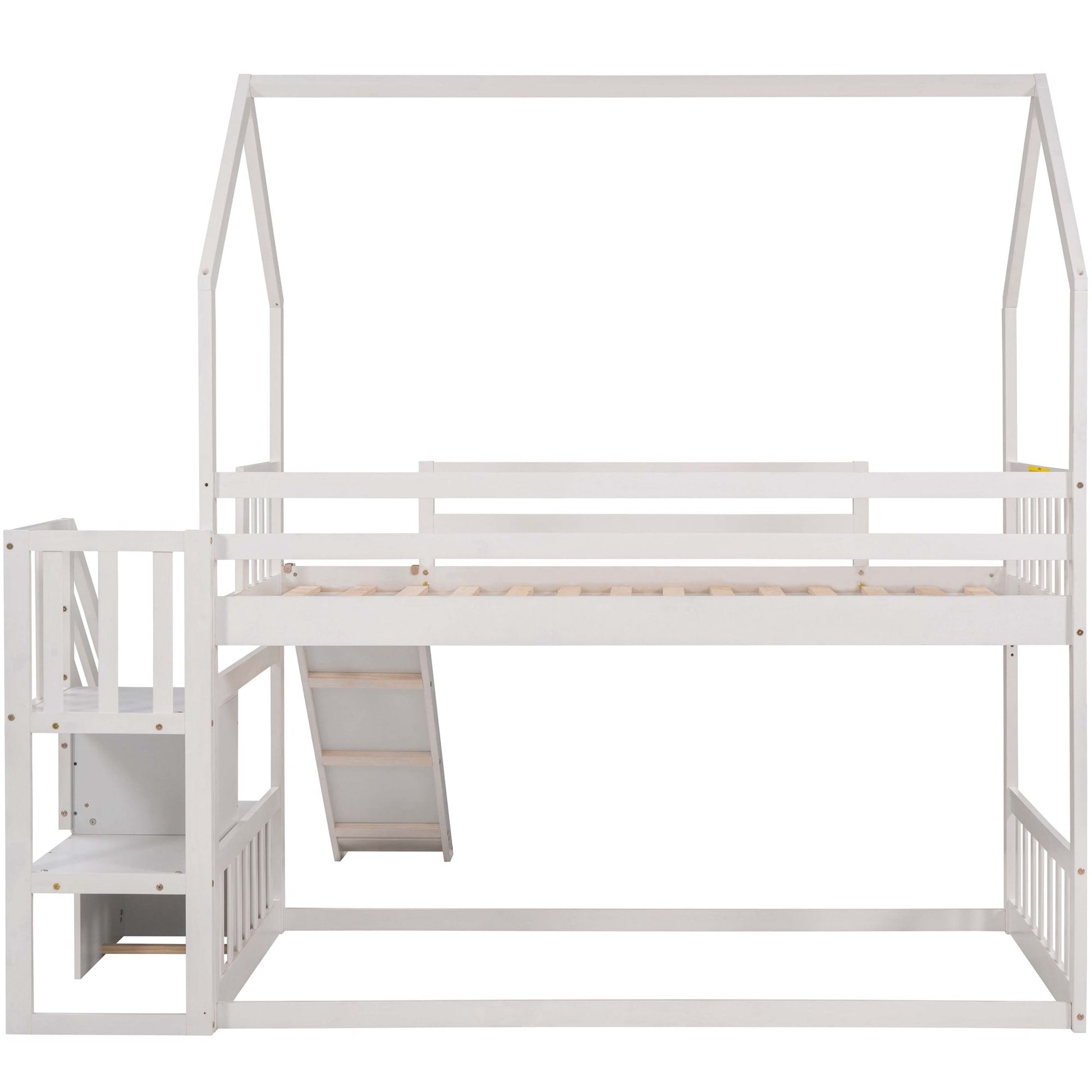 Twin Over Twin House Bunk Bed With Convertible Slide, Storage Staircase - The Sleep Loft - Online Mattress Showroom NYC