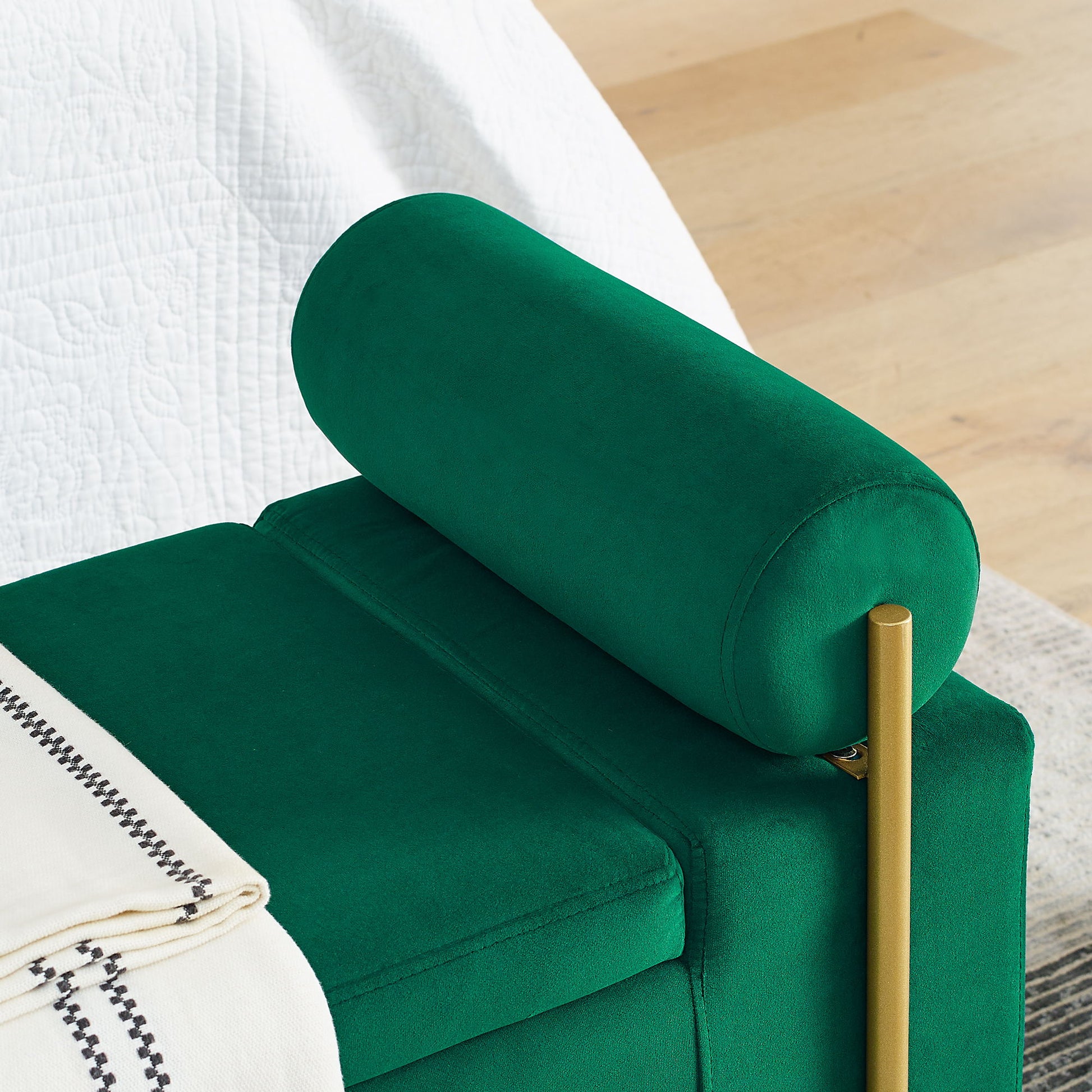 Elegant Upholstered Storage Bench With Cylindrical Arms And Iron Legs, - The Sleep Loft - Online Mattress Showroom NYC