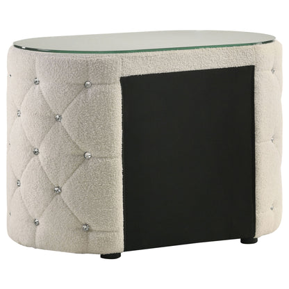 Santiago - Oval 2 Drawer Upholstered Nightstand - Ivory - The Sleep Loft - Online Mattress Showroom NYC