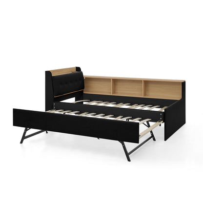 Upholstered Daybed With Storage Headboard, Wireless Charging, LED Lights - The Sleep Loft - Online Mattress Showroom NYC