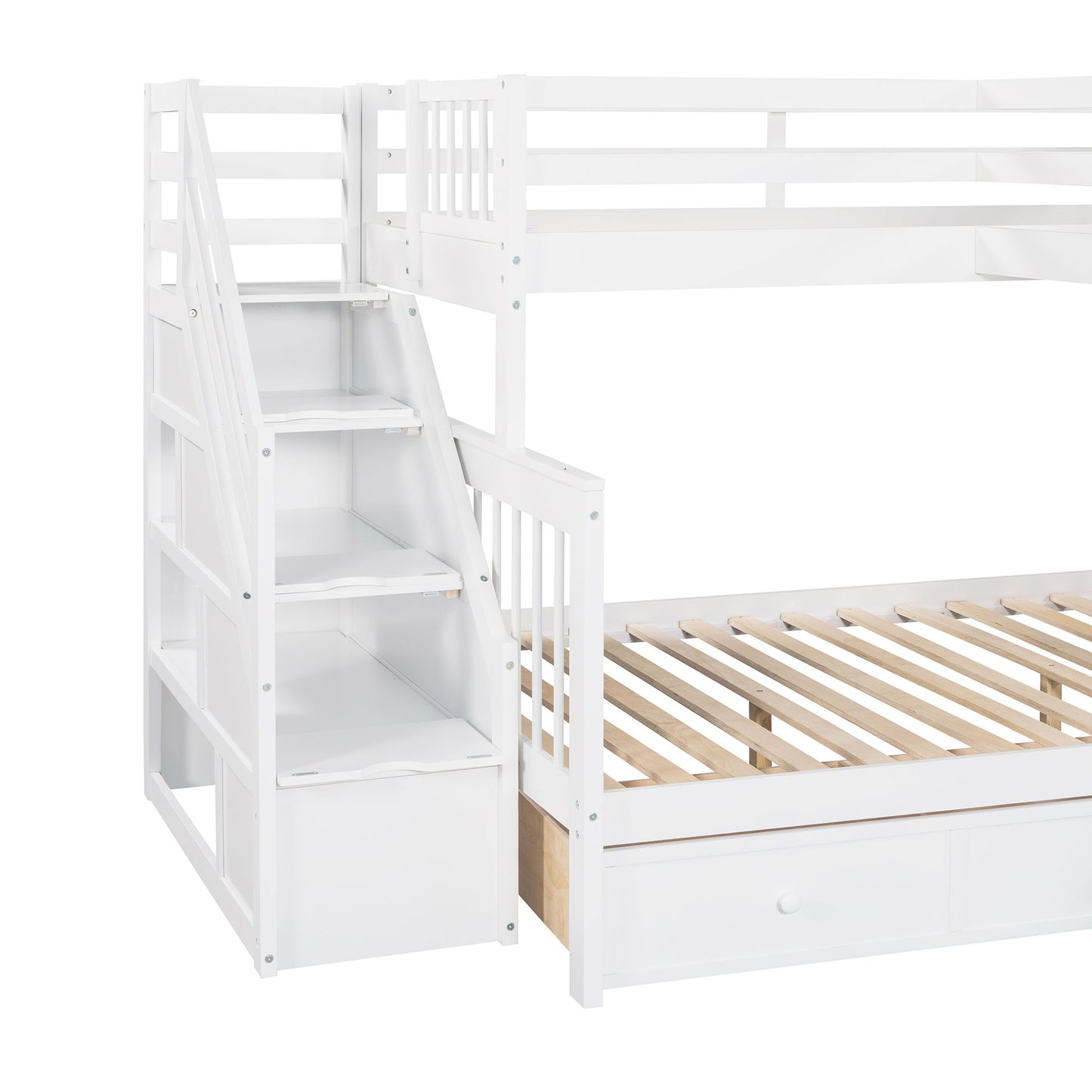 Solid L Shaped Bunk Bed With 3 Drawers, Ladder And Staircase - The Sleep Loft - Online Mattress Showroom NYC