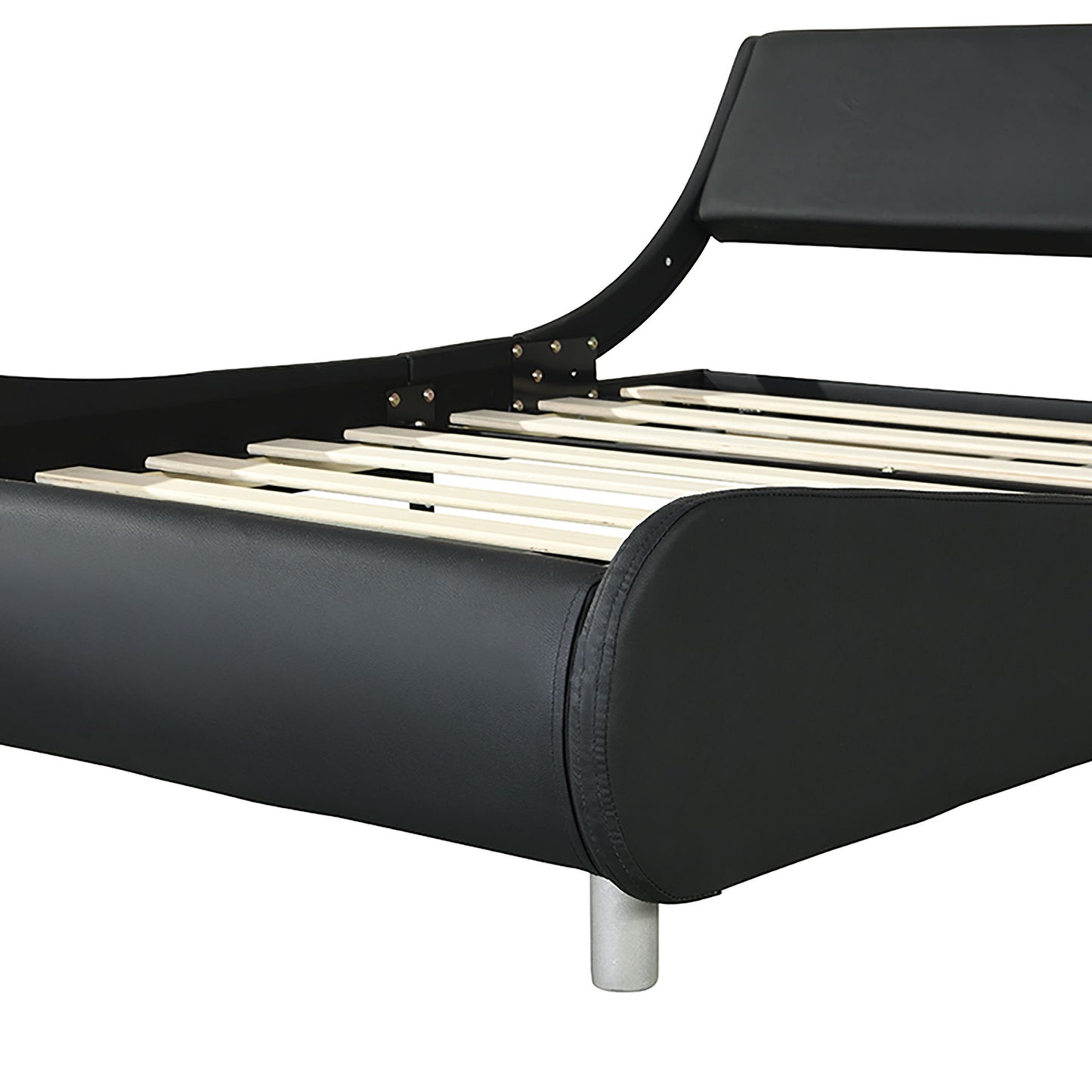 Queen Size Upholstered Platform Bed Frame With LED Lighting, Curve Design, Slat Support, No Box Spring Needed - Black - The Sleep Loft - Online Mattress Showroom NYC