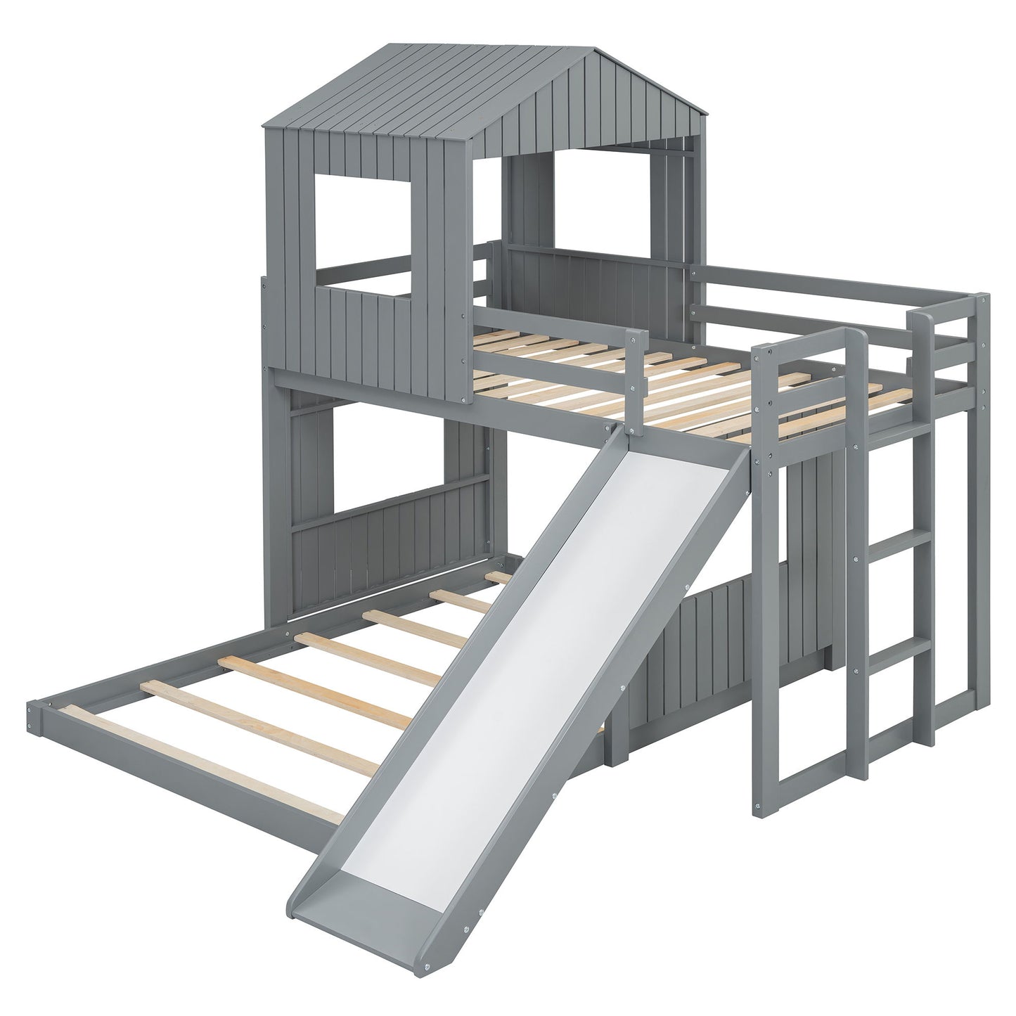 Loft Bunk Bed With Playhouse, Farmhouse, Ladder, Slide And Guardrails - The Sleep Loft - Online Mattress Showroom NYC