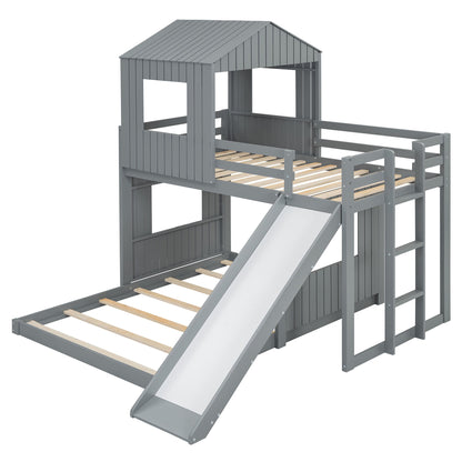 Loft Bunk Bed With Playhouse, Farmhouse, Ladder, Slide And Guardrails - The Sleep Loft - Online Mattress Showroom NYC