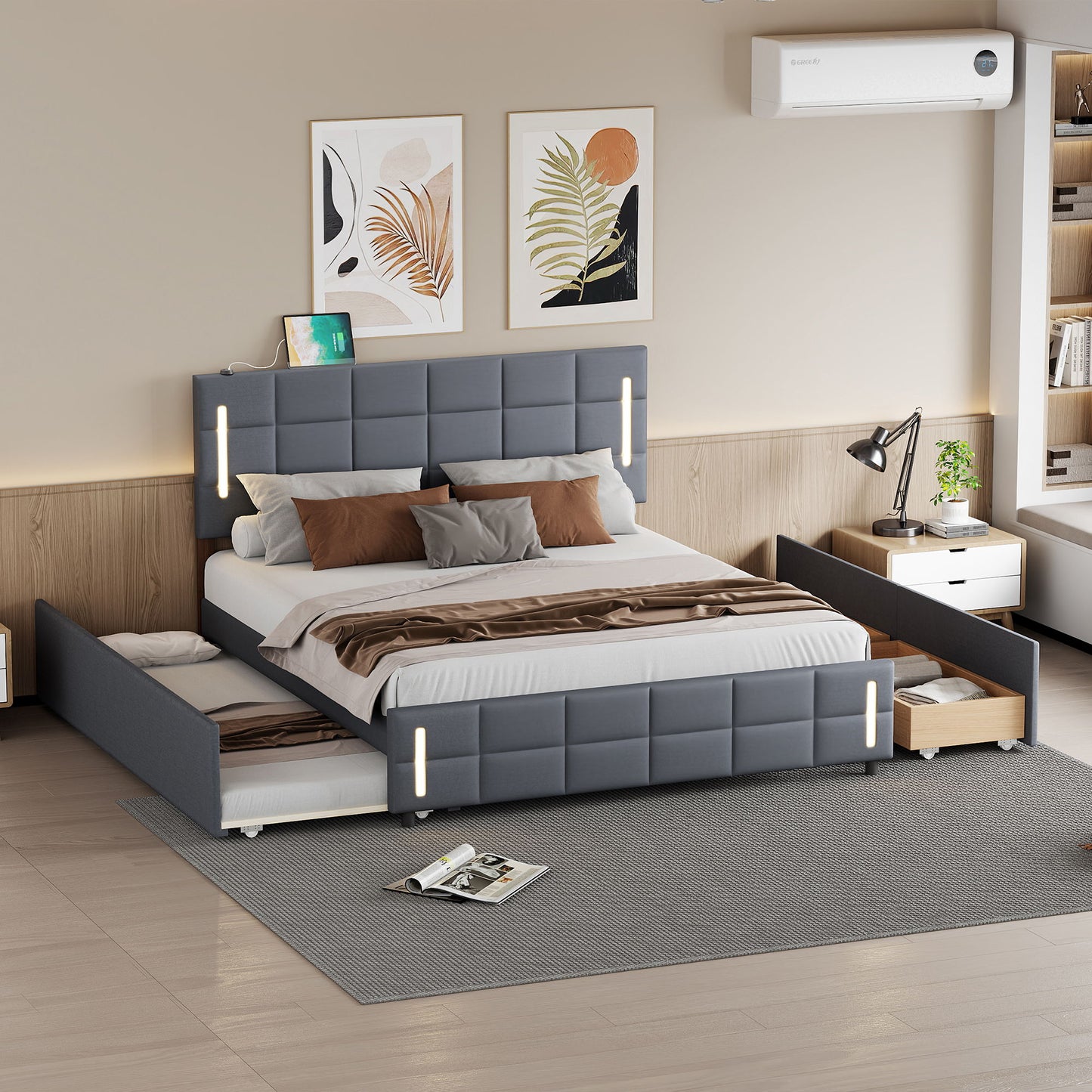 Upholstered Platform Bed With Trundle & Drawers - The Sleep Loft - Online Mattress Showroom NYC
