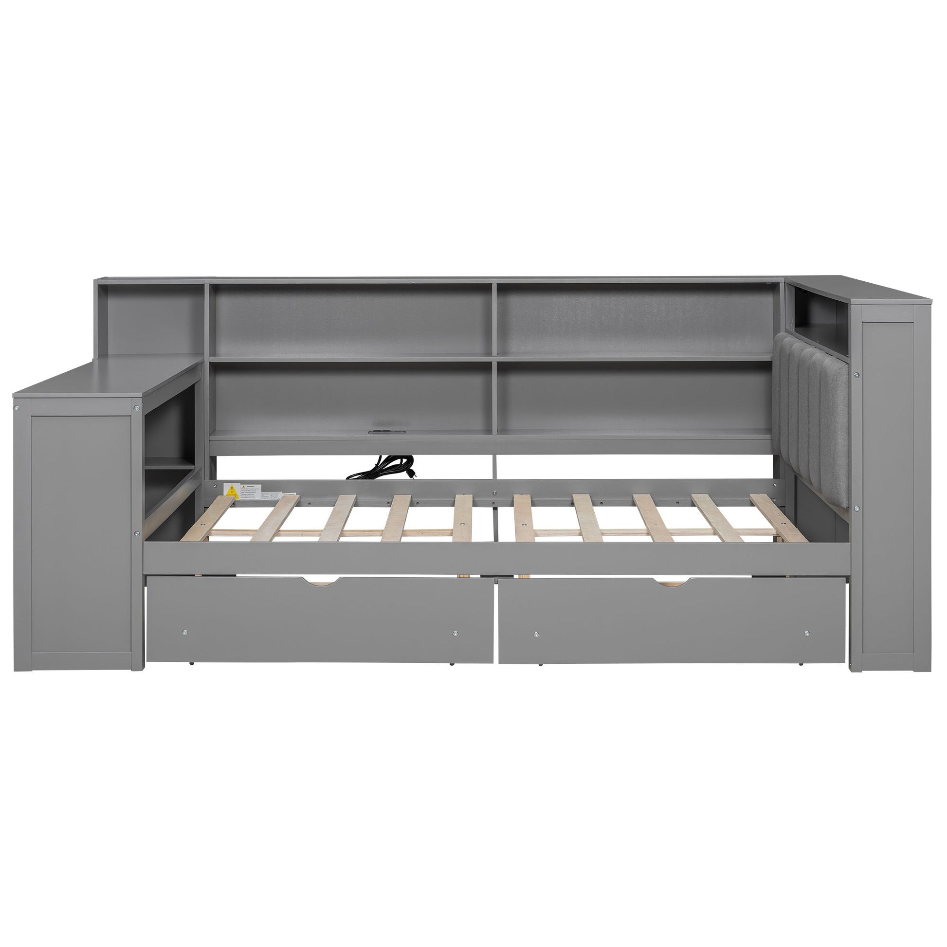 Platform Bed With Upholstered Headboard, Storage Shelves, Drawers, Charging Station, LED Lighting, Built In Desk - The Sleep Loft - Online Mattress Showroom NYC