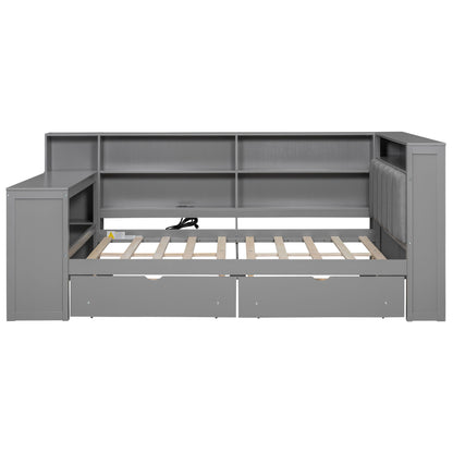 Platform Bed With Upholstered Headboard, Storage Shelves, Drawers, Charging Station, LED Lighting, Built In Desk - The Sleep Loft - Online Mattress Showroom NYC