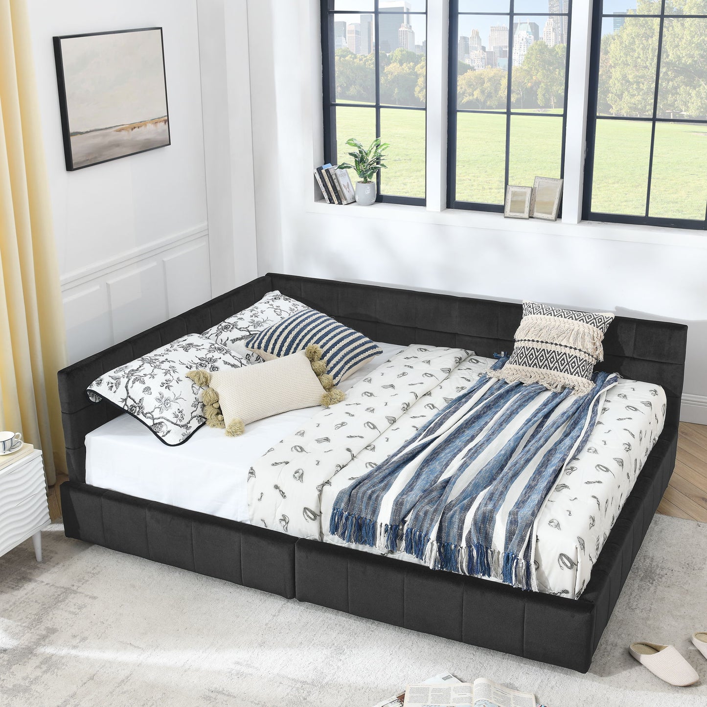 Mid-Century Storage Upholstered Tufted Bed Frame With Backrest And Armrests - The Sleep Loft - Online Mattress Showroom NYC