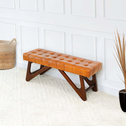 Mia - Bench With Buttons - Brown / Rustic - The Sleep Loft - Online Mattress Showroom NYC