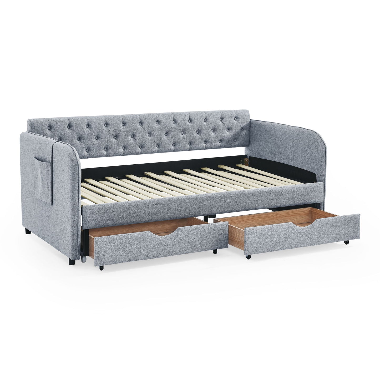 Daybed With Trundle And Storage Drawers, Flat Arms With Pocket - The Sleep Loft - Online Mattress Showroom NYC