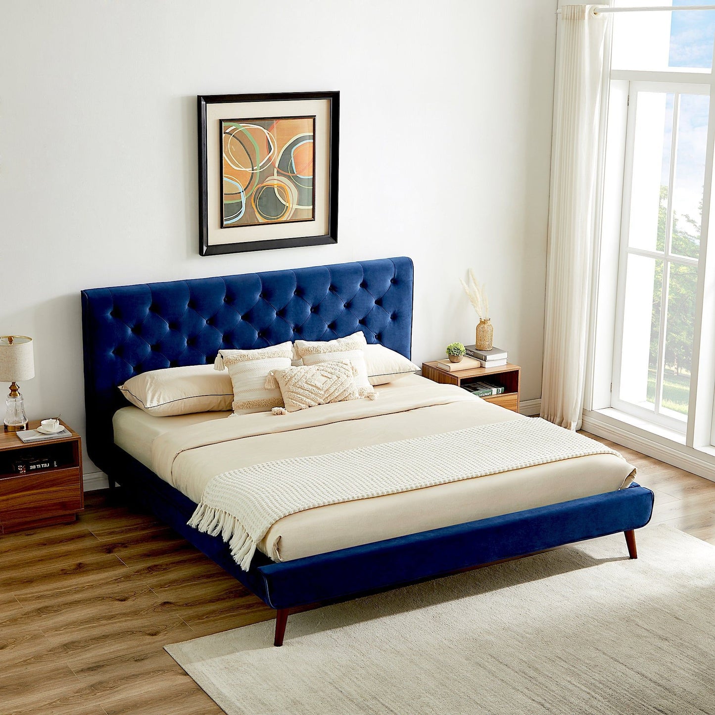 Dillon - Mid-Century Velvet Platform Bed - The Sleep Loft - Online Mattress Showroom NYC