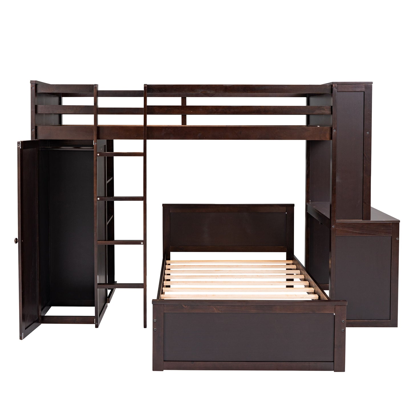 Loft Bed With A Stand Alone Bed, Shelves, Desk, And Wardrobe - The Sleep Loft - Online Mattress Showroom NYC