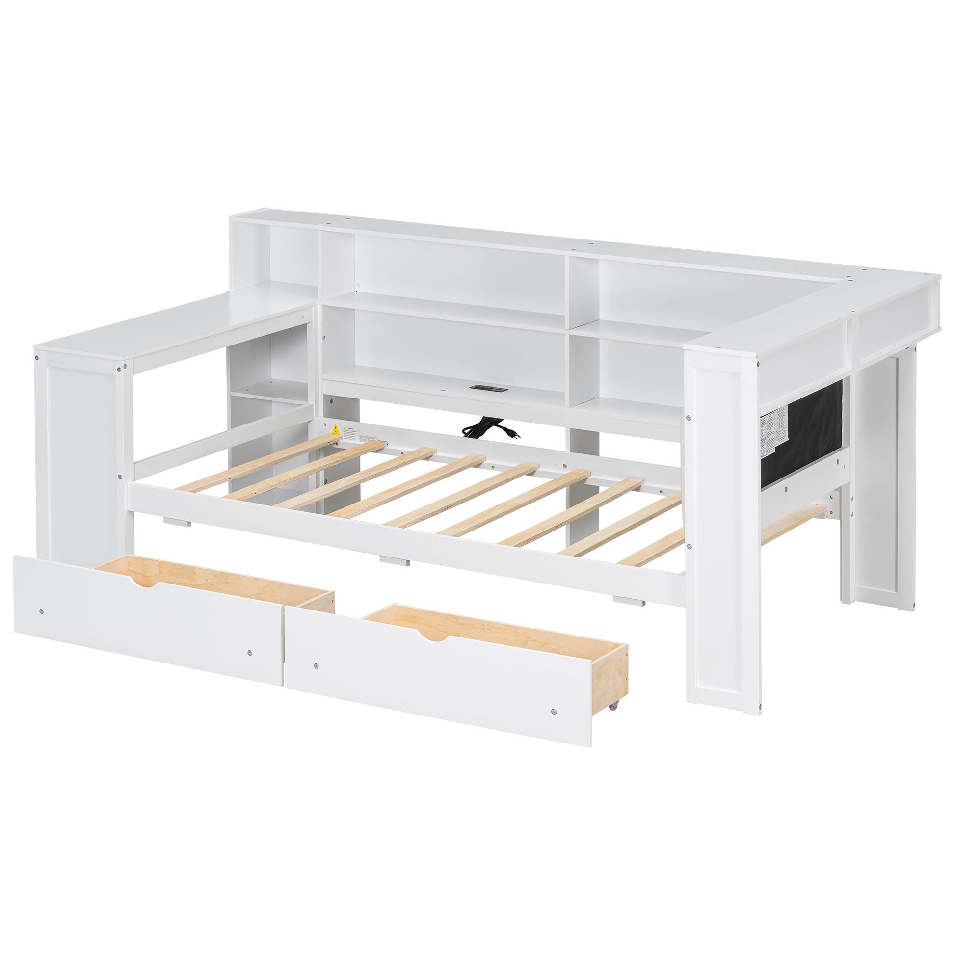 Platform Bed With Upholstered Headboard, Storage Shelves, Drawers, Charging Station, LED Lighting, Built In Desk - The Sleep Loft - Online Mattress Showroom NYC