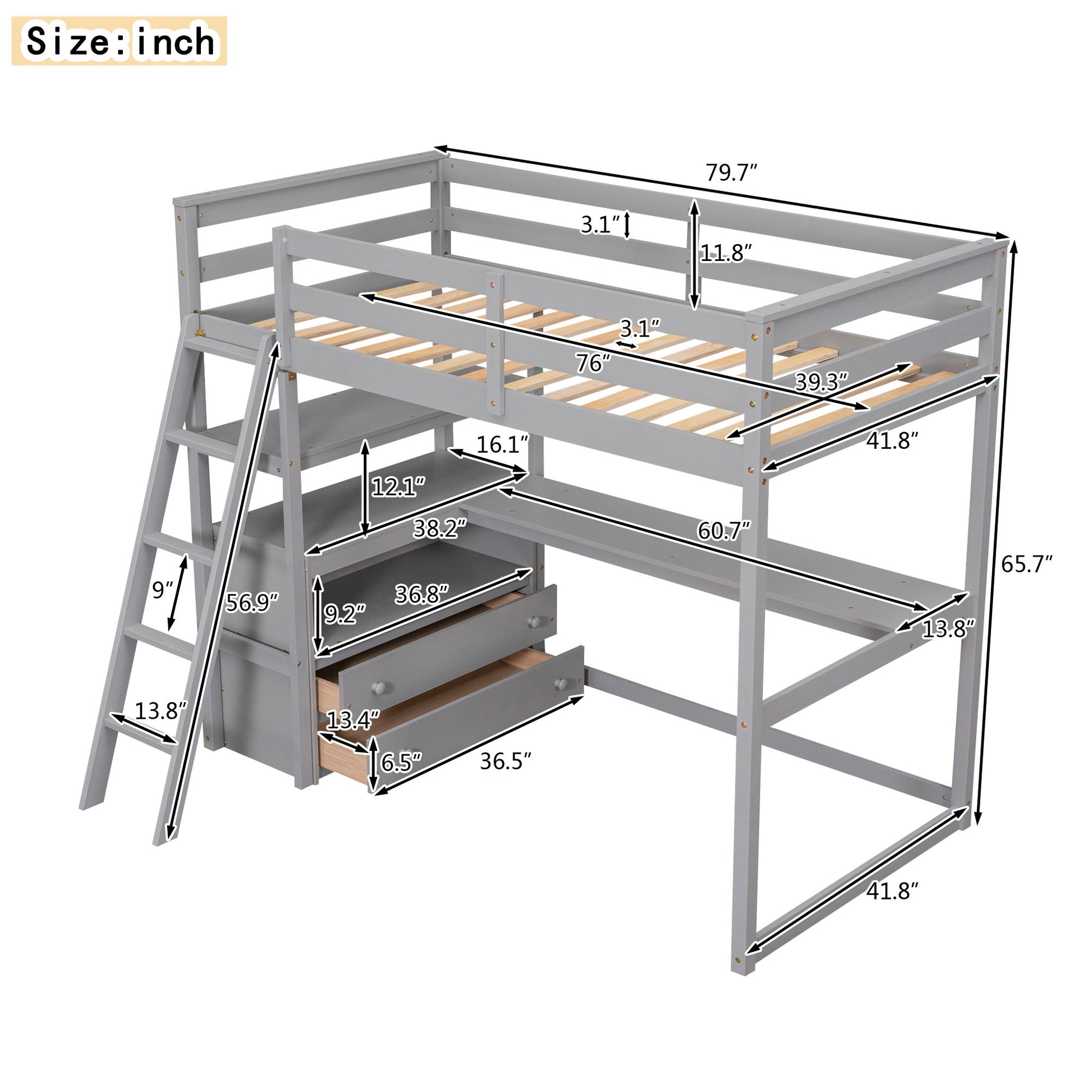 Modern Loft Bed With Built In Desk, Shelves, And 2 Drawers - The Sleep Loft - Online Mattress Showroom NYC