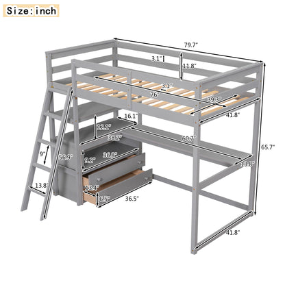 Modern Loft Bed With Built In Desk, Shelves, And 2 Drawers - The Sleep Loft - Online Mattress Showroom NYC