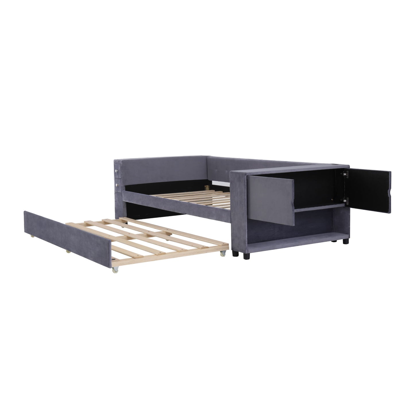Upholstered Bed With Storage And Twin Trundle, USB Charging Ports - The Sleep Loft - Online Mattress Showroom NYC