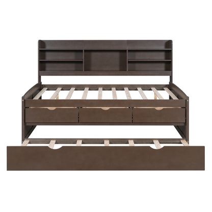 Captain Bed With Built In Bookshelves, 3 Storage Drawers, And Trundle - The Sleep Loft - Online Mattress Showroom NYC
