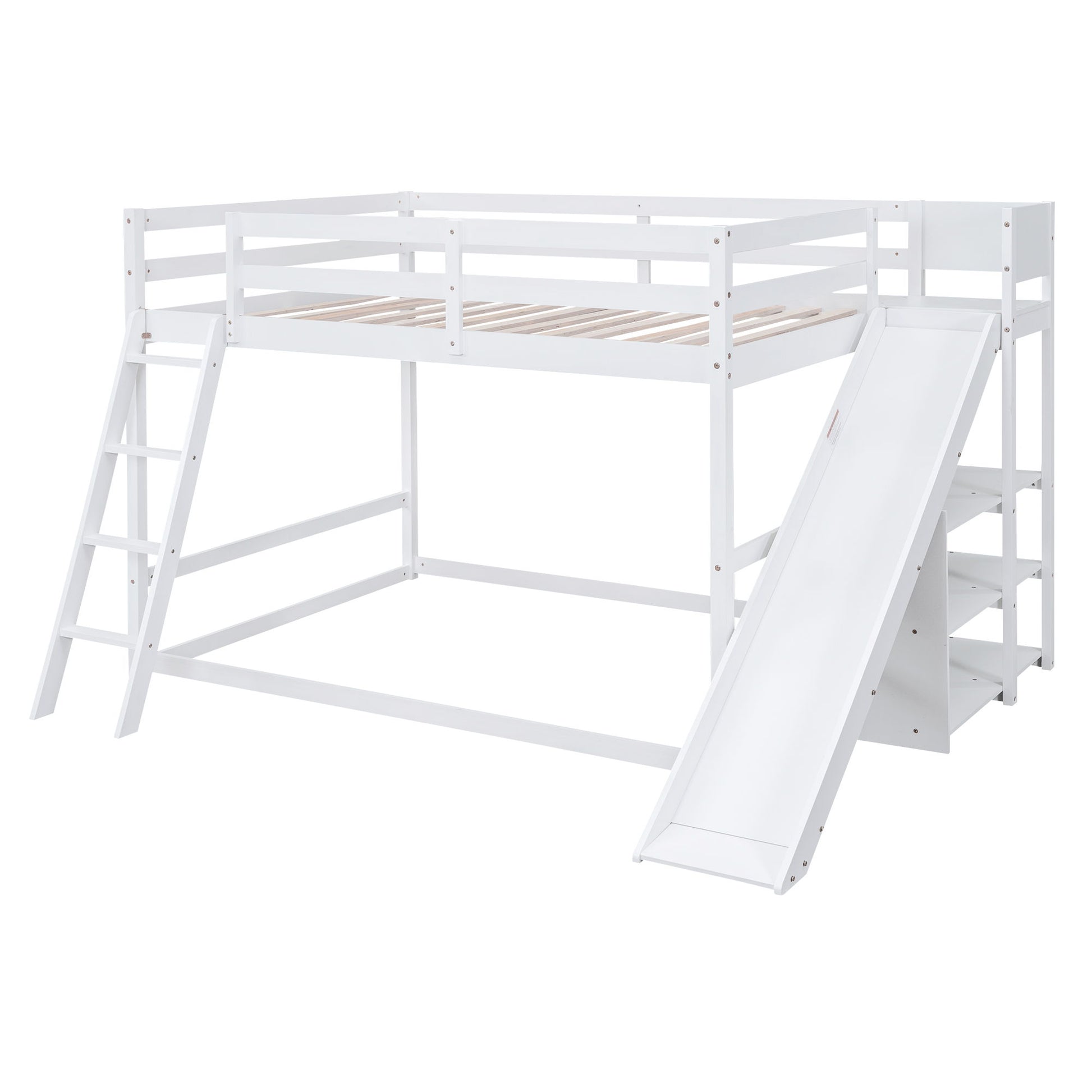 Bunk Bed With Ladder, Slide, And Shelves Pine Wood - The Sleep Loft - Online Mattress Showroom NYC