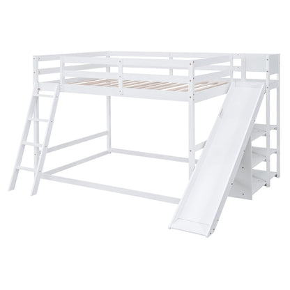 Bunk Bed With Ladder, Slide, And Shelves Pine Wood - The Sleep Loft - Online Mattress Showroom NYC