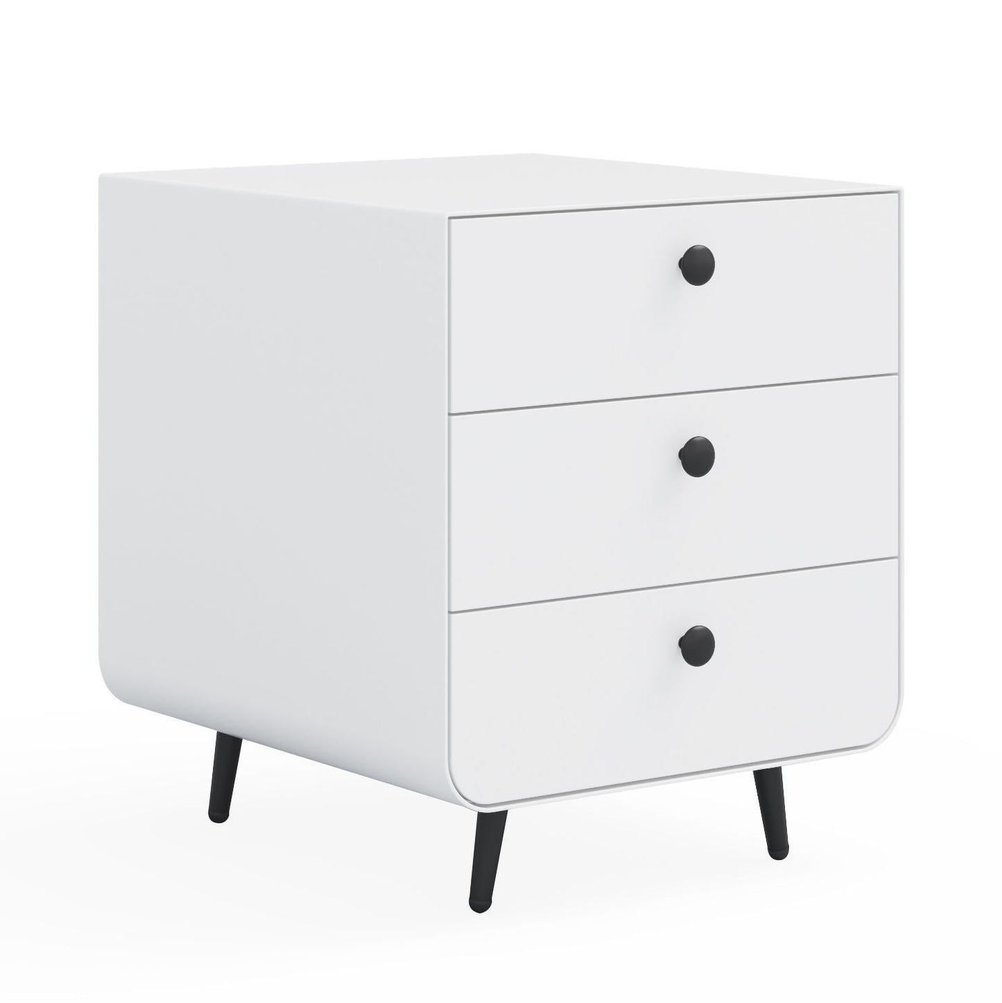 Modern Night Stand Storage Cabinet For Living Room Bedroom, Steel Cabinet With 3 Drawers, Bedside Furniture, Circular Handle - White - The Sleep Loft - Online Mattress Showroom NYC