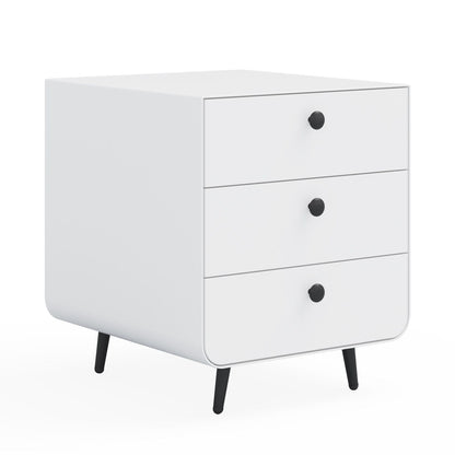 Modern Night Stand Storage Cabinet For Living Room Bedroom, Steel Cabinet With 3 Drawers, Bedside Furniture, Circular Handle - White - The Sleep Loft - Online Mattress Showroom NYC