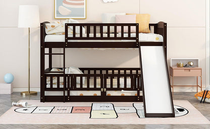 Low Bunk Bed With Slide, Fence And Ladder - The Sleep Loft - Online Mattress Showroom NYC