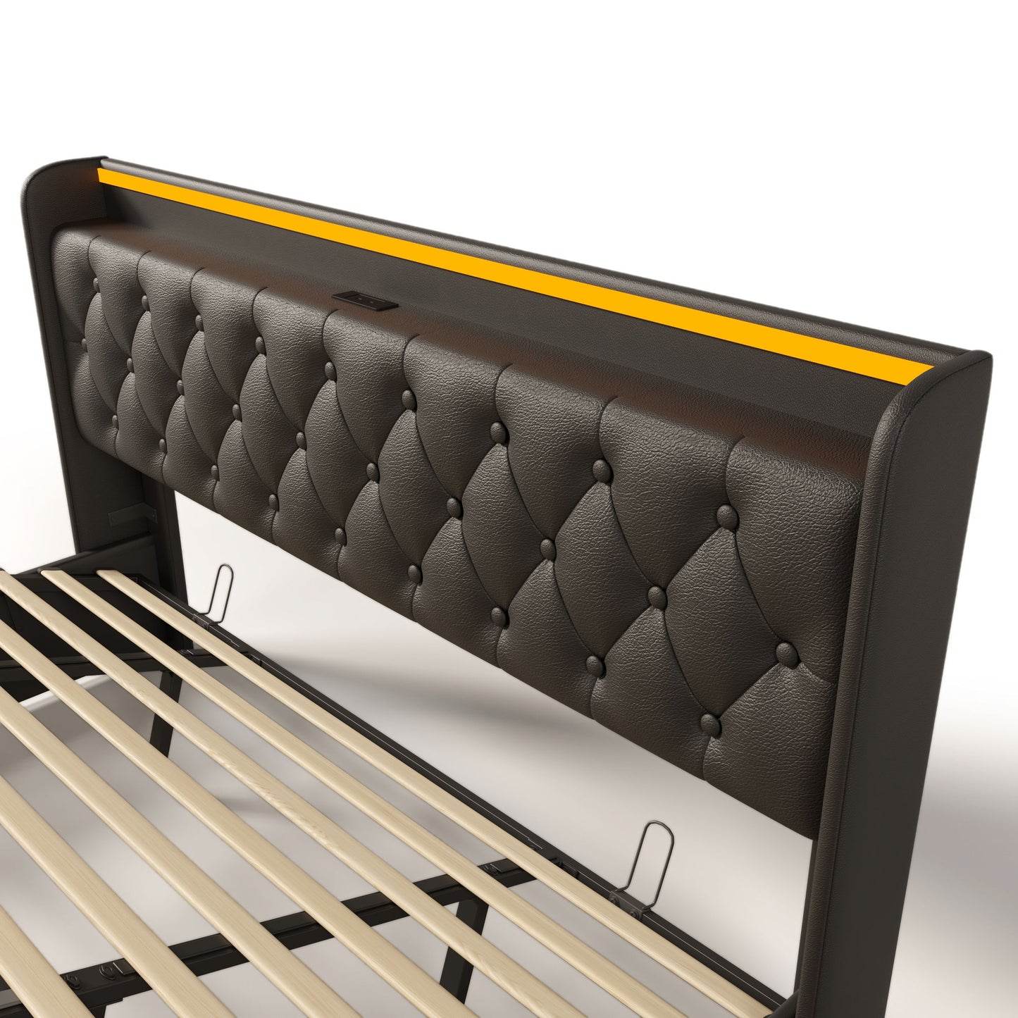 Upholstered Bed, 360 Surround LED Function, Remote Control, Hydraulic Storage Bed With USB, Type-C Charging (Without Mattress) - The Sleep Loft - Online Mattress Showroom NYC