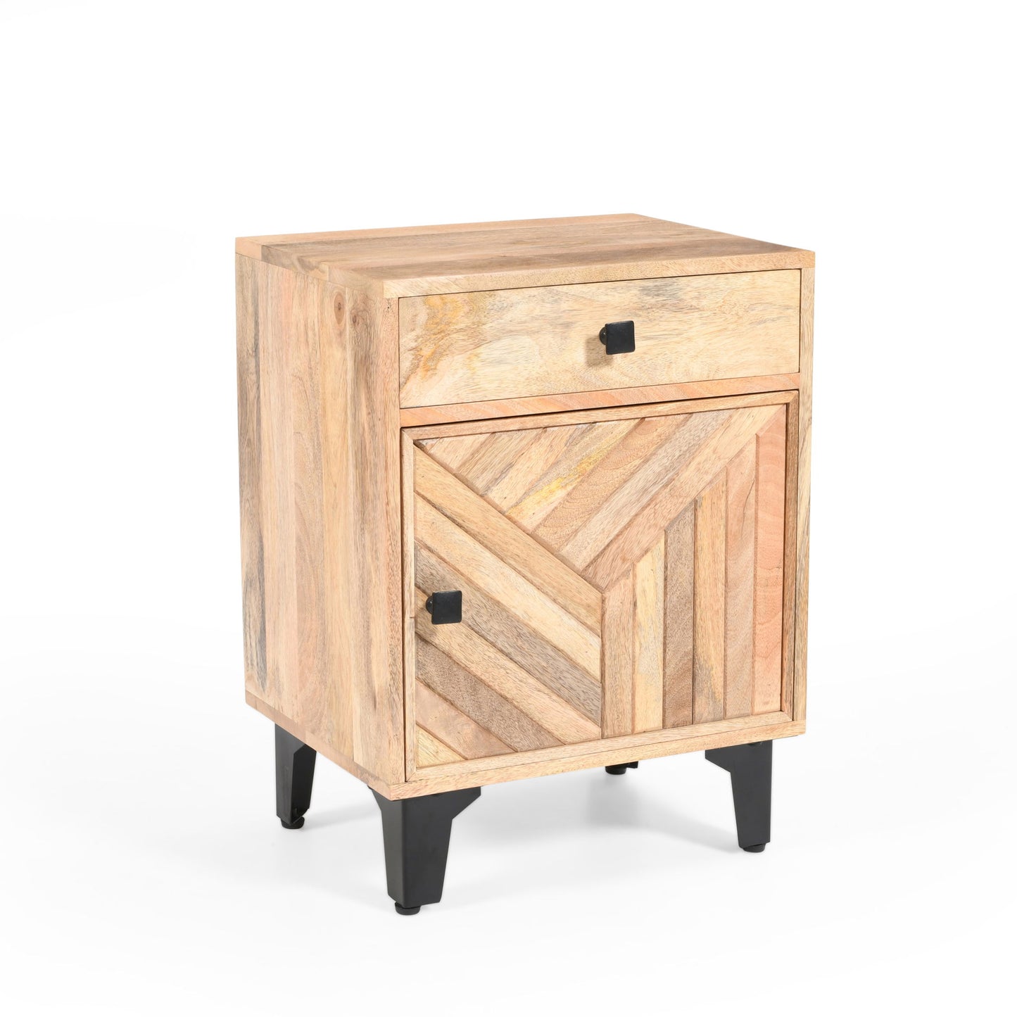 Solid Wood Vintage Nightstand With Handcrafted Detailing - Natural - The Sleep Loft - Online Mattress Showroom NYC