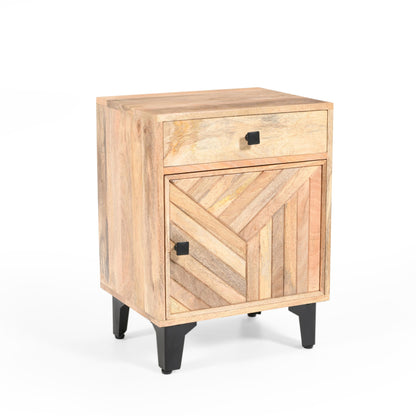 Solid Wood Vintage Nightstand With Handcrafted Detailing - Natural - The Sleep Loft - Online Mattress Showroom NYC