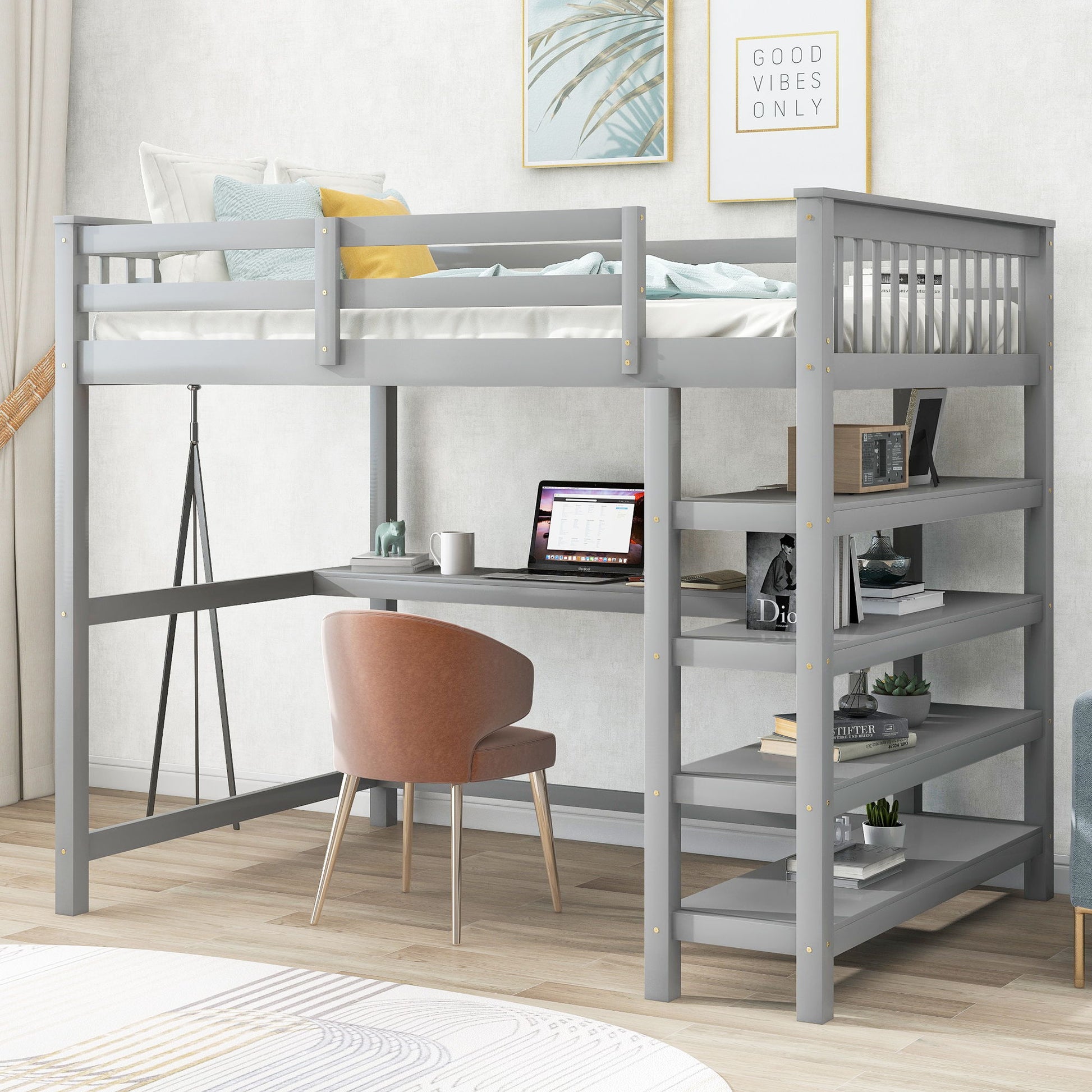 Loft Bed With Storage Shelves And Under Bed Desk - The Sleep Loft - Online Mattress Showroom NYC