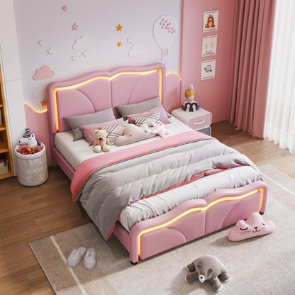 Upholstered Platform Bed & Curve Shaped And Height Adjustable Headboard, LED Light Strips - The Sleep Loft - Online Mattress Showroom NYC