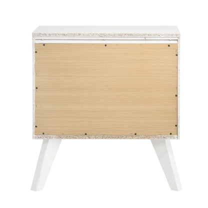 Nightstand With Angled Legs, Round Knobs, Wave Texture, 2 Drawer Bedside Table - White
