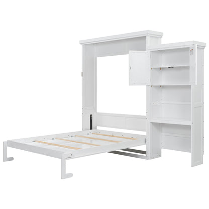Queen Size Murphy Bed With Louvered Design And Multiple Storage Shelves - White - The Sleep Loft - Online Mattress Showroom NYC