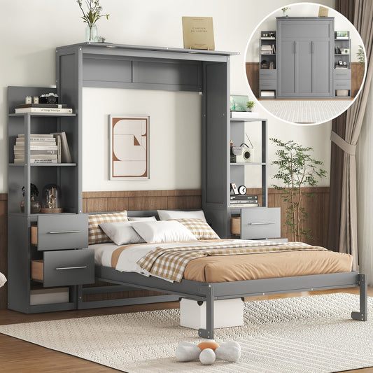 Murphy Wall Bed With LED Lights, Shelves And Drawers - The Sleep Loft - Online Mattress Showroom NYC