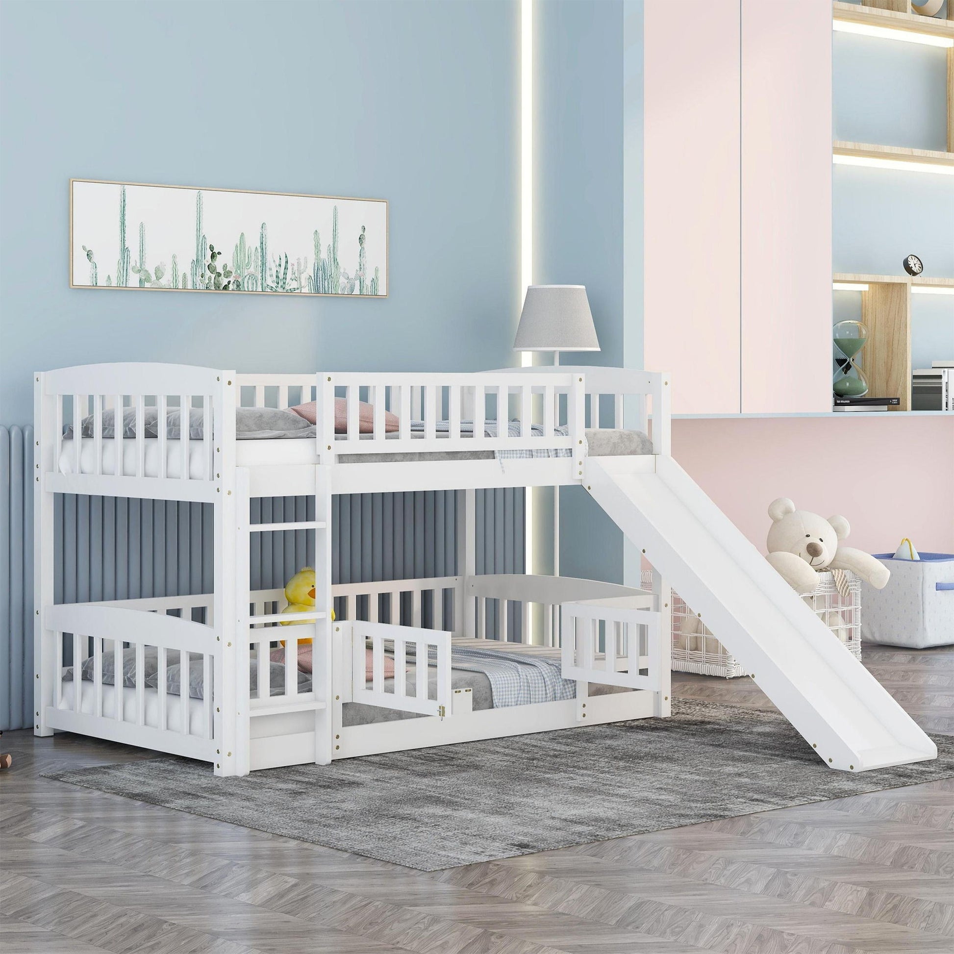Low Bunk Bed With Slide, Fence And Ladder - The Sleep Loft - Online Mattress Showroom NYC