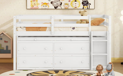 Loft Bed With Retractable Writing Desk And 4 Drawers, With Lateral Portable Desk And Shelves - The Sleep Loft - Online Mattress Showroom NYC