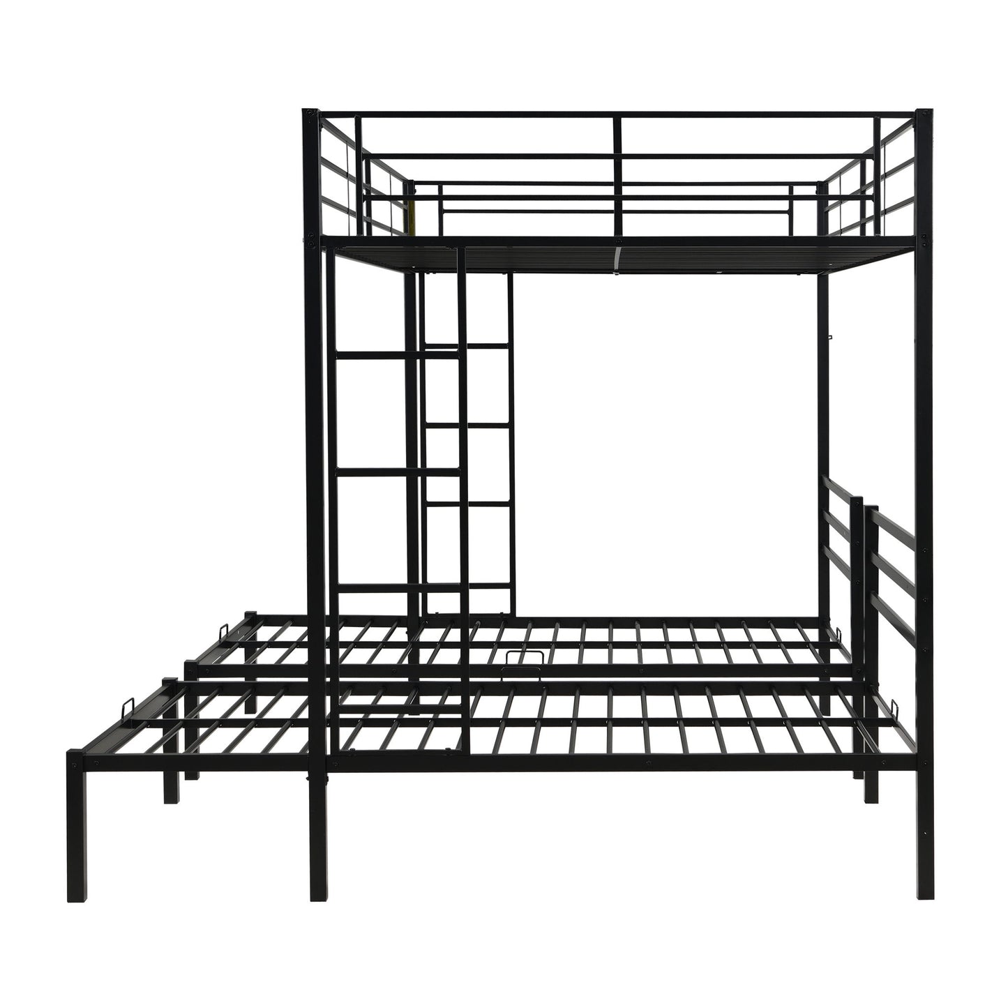 Modern Metal Triple Bunk Bed With Vertical Ladder, Safety Rail, And Storage Shelf - Black - The Sleep Loft - Online Mattress Showroom NYC