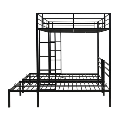 Modern Metal Triple Bunk Bed With Vertical Ladder, Safety Rail, And Storage Shelf - Black - The Sleep Loft - Online Mattress Showroom NYC
