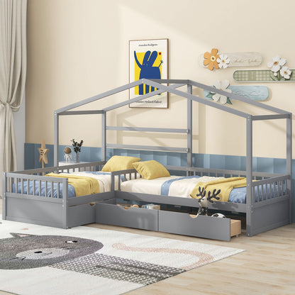 L Shape Platform Bed With 3 Storage Drawers - The Sleep Loft - Online Mattress Showroom NYC