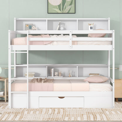 Twin Size Bunk Bed With Built-In Shelves Beside Both Upper And Down Bed And Storage Drawer - The Sleep Loft - Online Mattress Showroom NYC