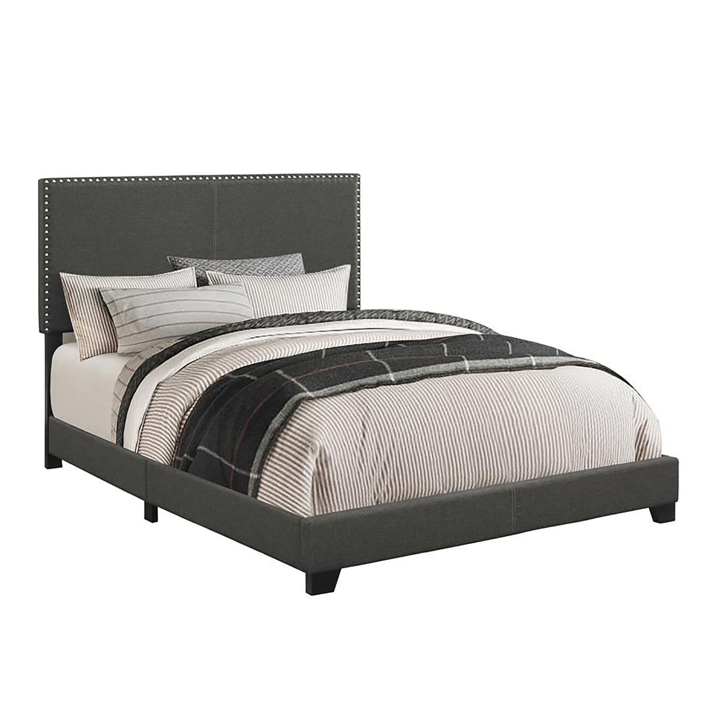 Upholstered Full Bed With Nailhead Trim - Charcoal - The Sleep Loft - Online Mattress Showroom NYC
