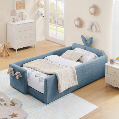 Cute Rabbit Ear Upholstered Platform Bed Frame With Safety Rail - The Sleep Loft - Online Mattress Showroom NYC