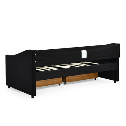 Upholstered Tufted Daybed With 2 Drawers, Waved Arms - The Sleep Loft - Online Mattress Showroom NYC