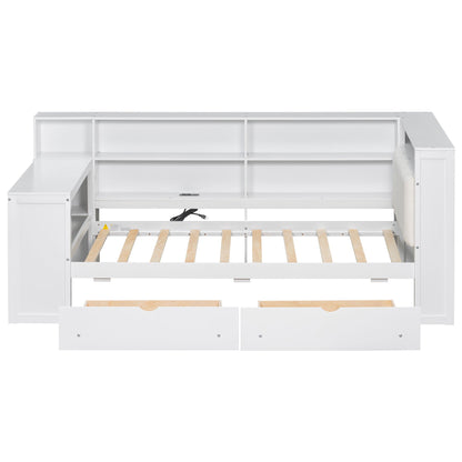 Platform Bed With Upholstered Headboard, Storage Shelves, Drawers, Charging Station, LED Lighting, Built In Desk - The Sleep Loft - Online Mattress Showroom NYC