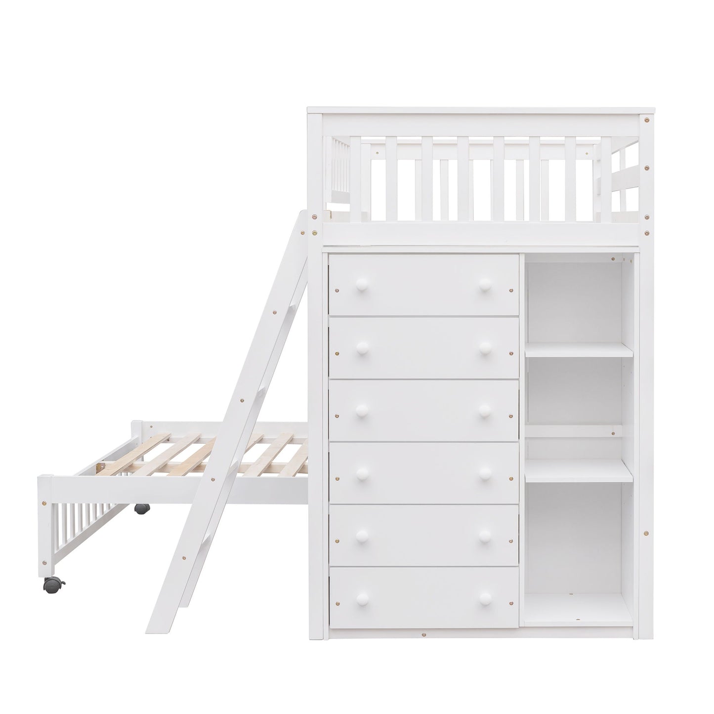 Bunk Bed With 6 Drawers And Flexible Shelves, Bottom Bed With Wheels - The Sleep Loft - Online Mattress Showroom NYC