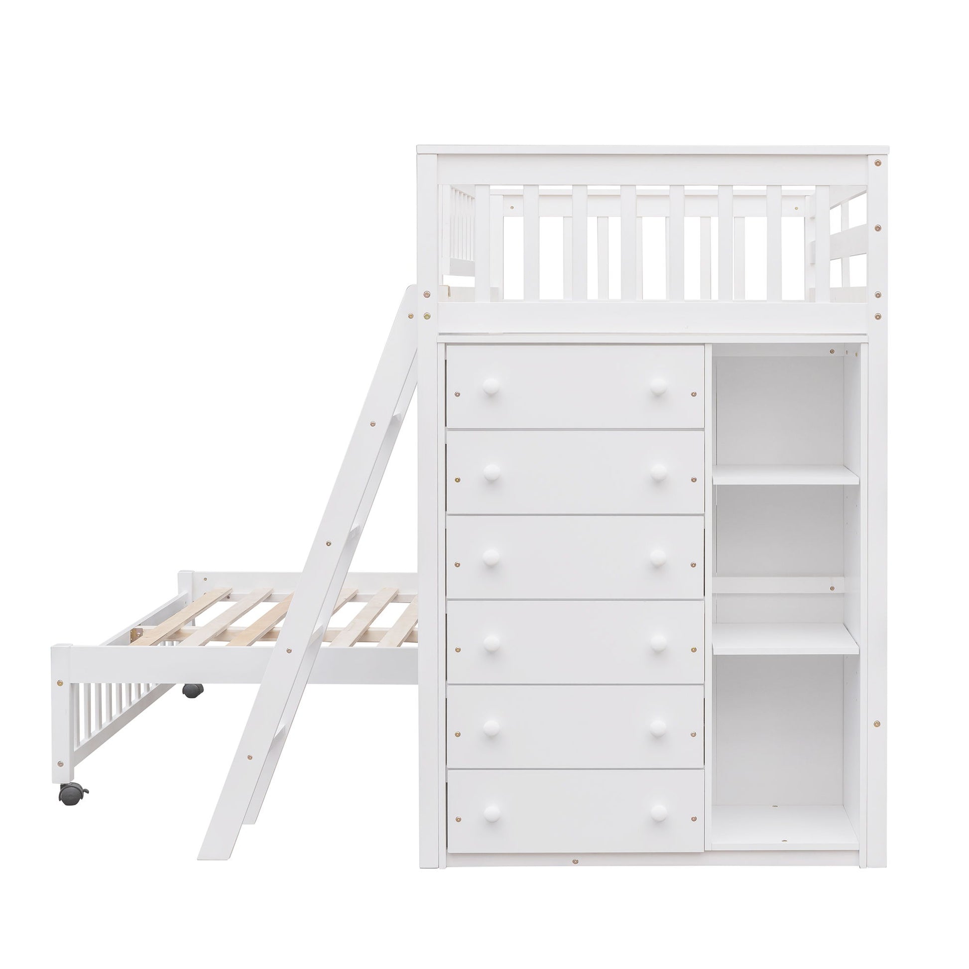 Bunk Bed With 6 Drawers And Flexible Shelves, Bottom Bed With Wheels - The Sleep Loft - Online Mattress Showroom NYC