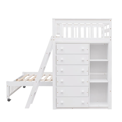 Bunk Bed With 6 Drawers And Flexible Shelves, Bottom Bed With Wheels - The Sleep Loft - Online Mattress Showroom NYC