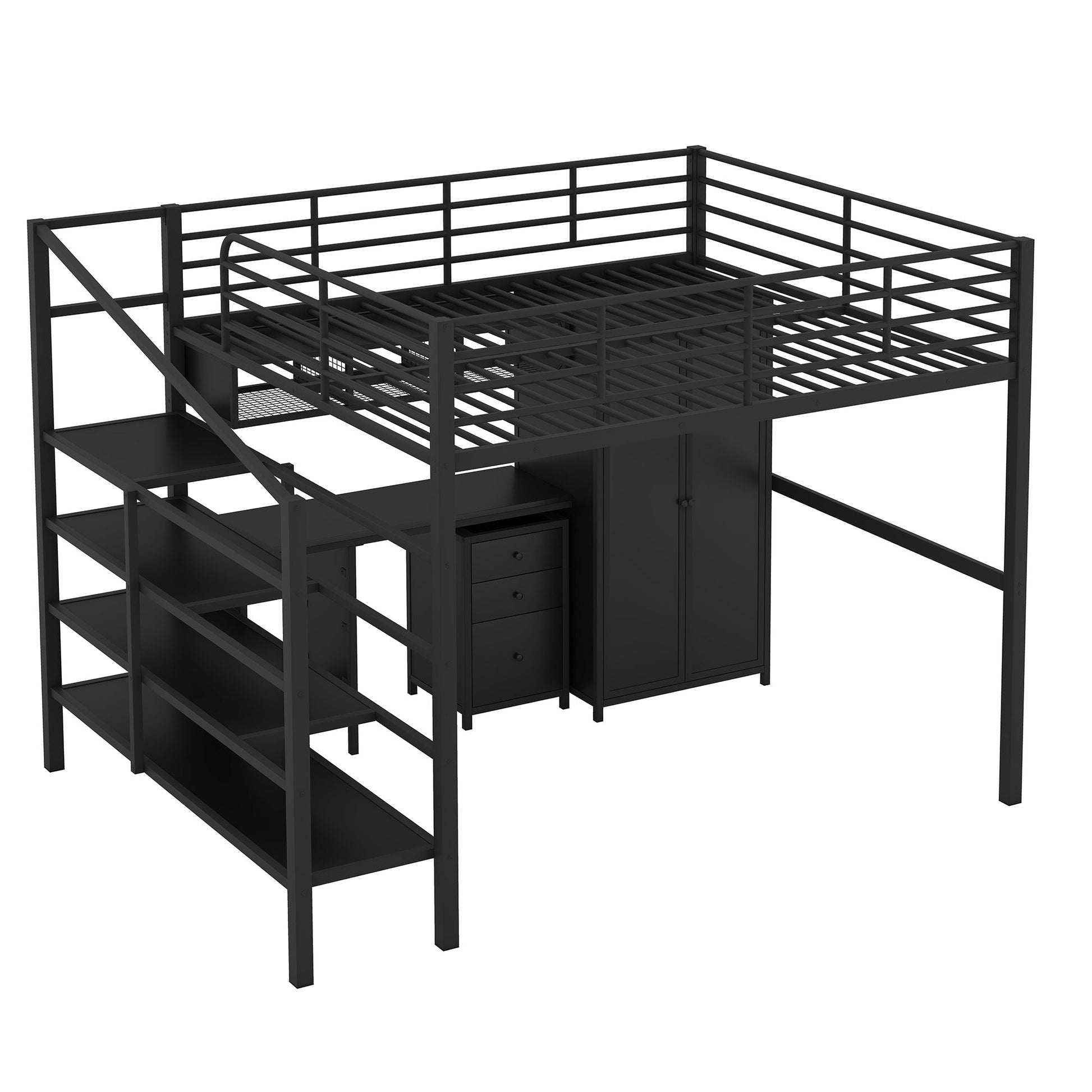 Full Size Loft Bed With Desk Set And Wardrobe - Black - The Sleep Loft - Online Mattress Showroom NYC