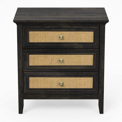 Nightstand With 3 Drawers, Tall End Table - Brown