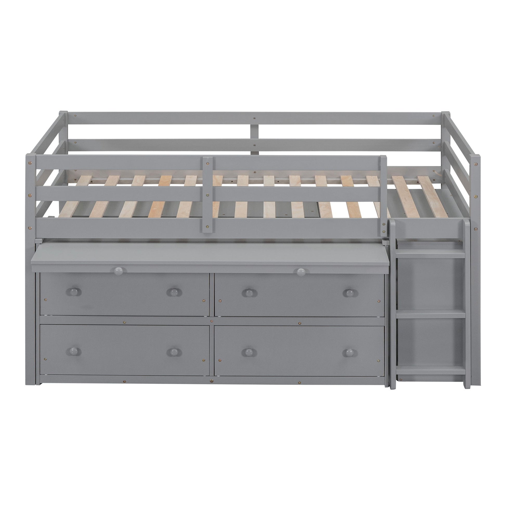 Loft Bed With Retractable Writing Desk And 4 Drawers, With Lateral Portable Desk And Shelves - The Sleep Loft - Online Mattress Showroom NYC